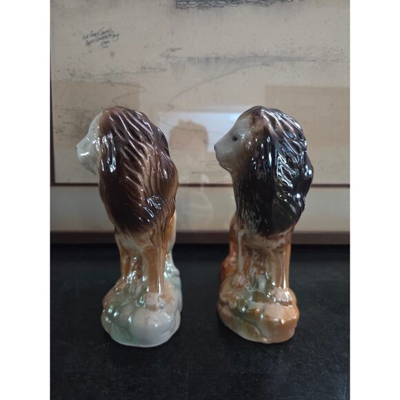 Vintage 1960s-80s Pair Brazilian Iridescent Ceramic Lions 7" Safari Decor Lustre - Picture 7 of 10